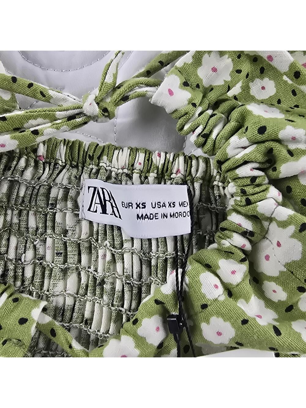 Zara NWT Green Daisy Floral Smocked Midi Dress XS Cottagecore - Picture 5 of 9